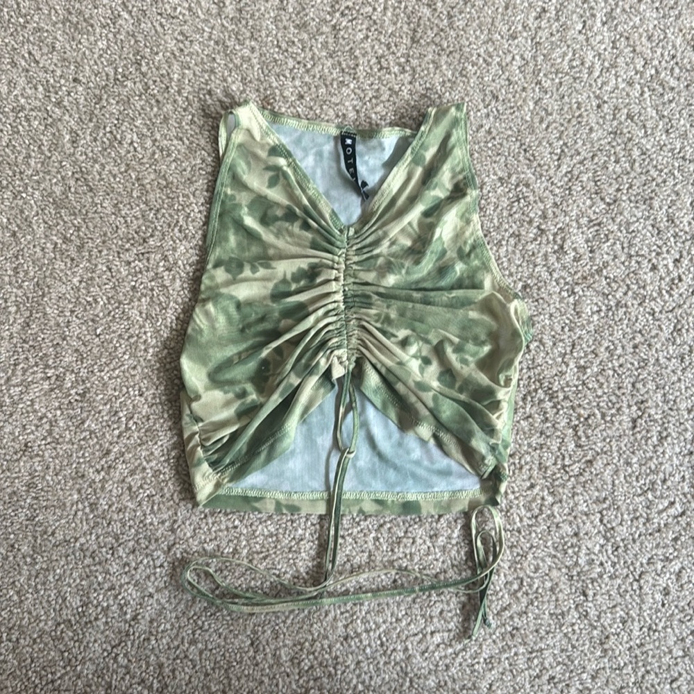 Motel rocks mesh crop tank with tie, green/light green, size S